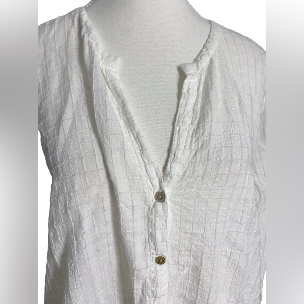 Eileen Fisher Women’s Size Small White Cotton Button Front V-Neck Tunic Blouse - Picture 3 of 10